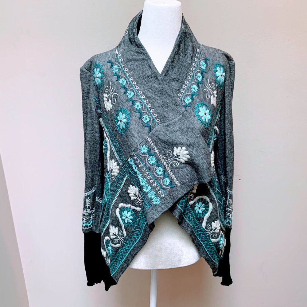 Johnny Was Biya Embroidered Cotton Cardigan Size S